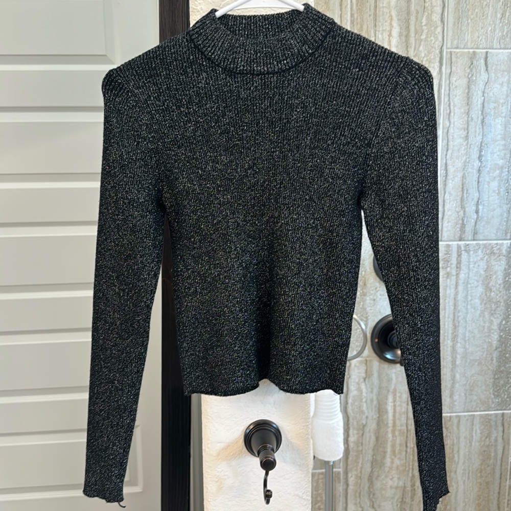House of Harlow 1960 Black Metallic Mock Neck Sweater Size Small